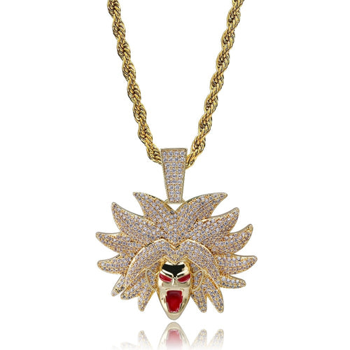Broly The Legendary Super Saiyan Premium Gold/Silver Cz Necklace with Chain